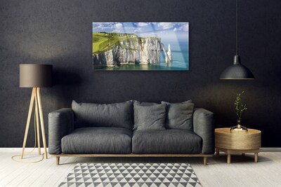 Image sur verre acrylique Mer rock paysage vert gris bleu