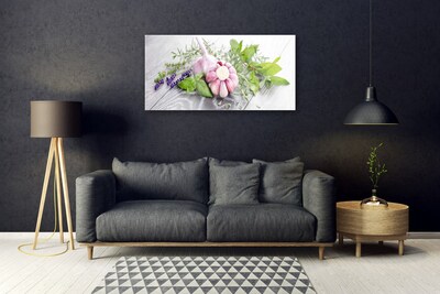 Image sur verre acrylique Ail fleurs feuilles floral violet vert brun