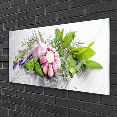 Image sur verre acrylique Ail fleurs feuilles floral violet vert brun