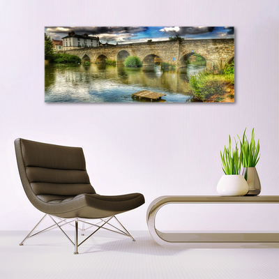 Image sur verre acrylique Pont lac architecture brun vert