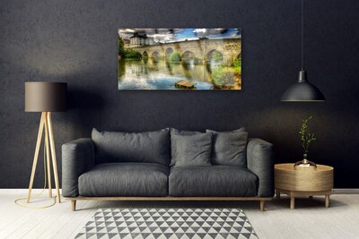 Image sur verre acrylique Pont lac architecture brun vert