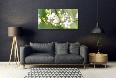 Image sur verre acrylique Branches fleurs floral vert blanc