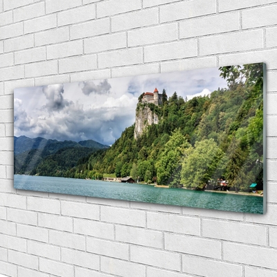 Image sur verre acrylique Montagnes forêt lac nature vert bleu