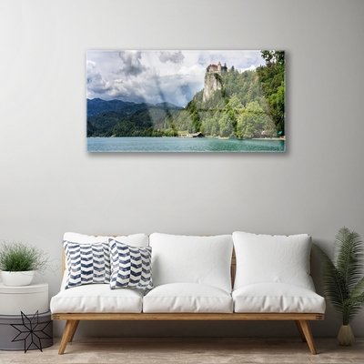 Image sur verre acrylique Montagnes forêt lac nature vert bleu