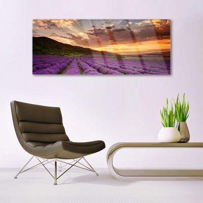Image sur verre acrylique Montagnes prairie fleurs paysage vert rose
