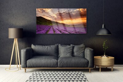 Image sur verre acrylique Montagnes prairie fleurs paysage vert rose