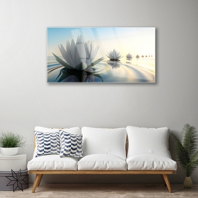 Image sur verre acrylique Eau fleur art blanc bleu