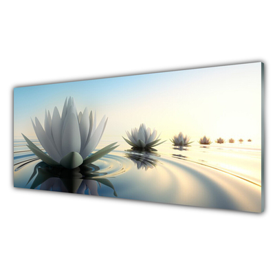 Image sur verre acrylique Eau fleur art blanc bleu