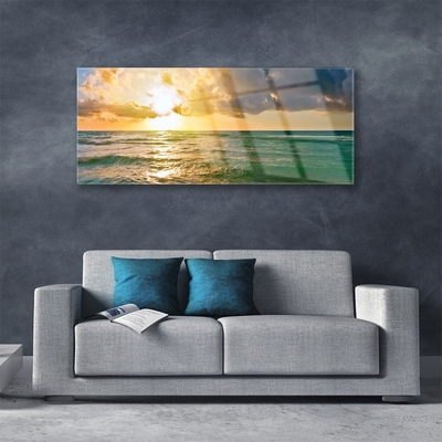 Image sur verre acrylique Mer soleil paysage jaune vert