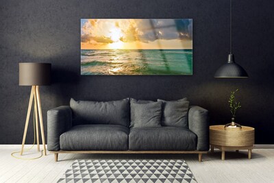 Image sur verre acrylique Mer soleil paysage jaune vert