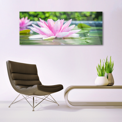 Image sur verre acrylique Eau fleur art rose vert
