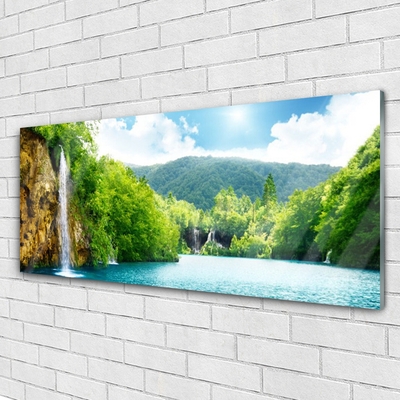 Image sur verre acrylique Montagnes forêt paysage brun vert bleu