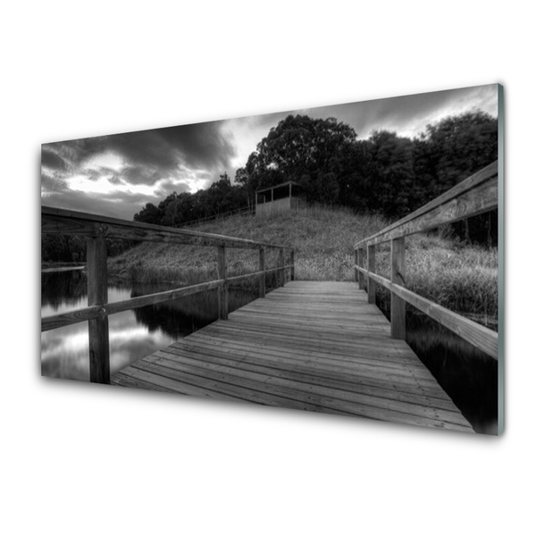 Image sur verre acrylique Lac pont architecture gris
