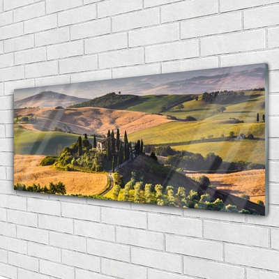 Image sur verre acrylique Champ montagnes paysage vert brun