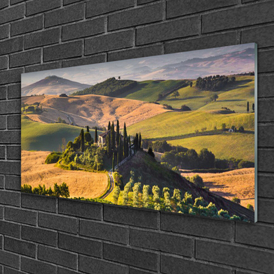 Image sur verre acrylique Champ montagnes paysage vert brun