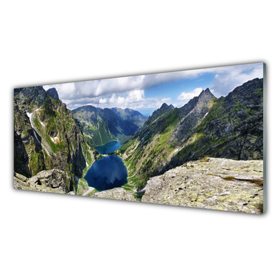 Image sur verre acrylique Montagne lac paysage gris vert bleu