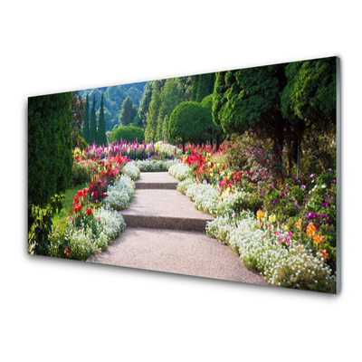 Image sur verre acrylique Escaliers jardin nature multicolore