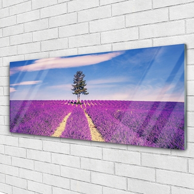 Image sur verre acrylique Arbre prairie paysage rose brun