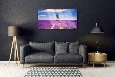 Image sur verre acrylique Arbre prairie paysage rose brun