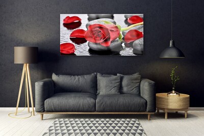 Image sur verre acrylique Rose pierres floral rouge gris