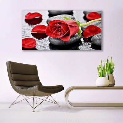 Image sur verre acrylique Rose pierres floral rouge gris