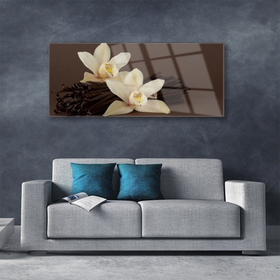 Image sur verre acrylique Vanille floral brun jaune