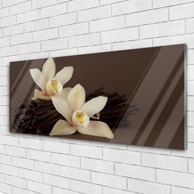Image sur verre acrylique Vanille floral brun jaune