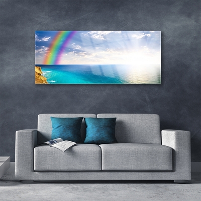 Image sur verre acrylique Arc en ciel mer paysage multicolore