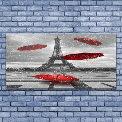 Image sur verre acrylique Parapluie tour eiffel architecture gris rouge