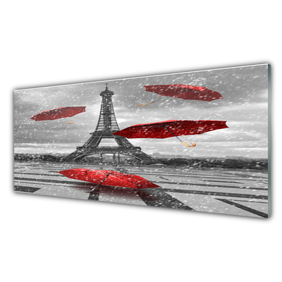 Image sur verre acrylique Parapluie tour eiffel architecture gris rouge