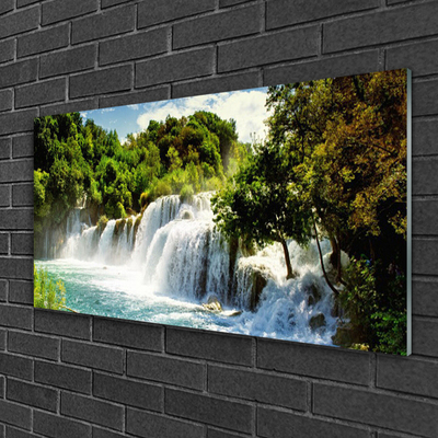 Image sur verre acrylique Arbres cascade nature brun vert blanc bleu