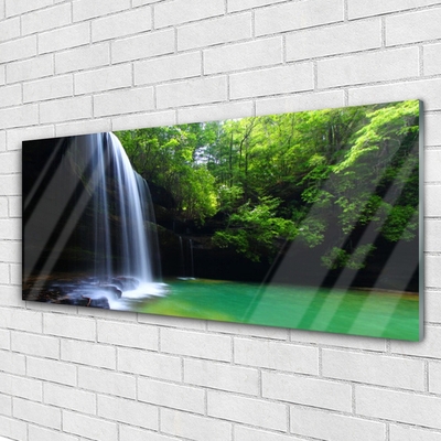 Image sur verre acrylique Forêt chute d'eau nature violet bleu brun vert