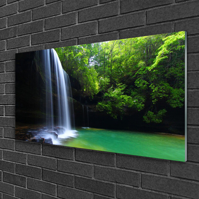 Image sur verre acrylique Forêt chute d'eau nature violet bleu brun vert