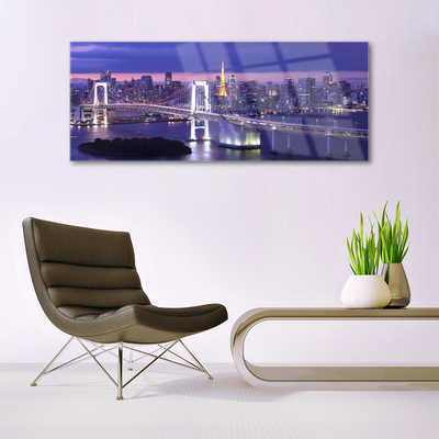 Image sur verre acrylique Ville pont architecture violet blanc jaune