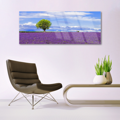 Image sur verre acrylique Arbre prairie nature brun vert rose