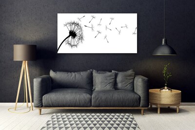 Image sur verre acrylique Pissenlit floral noir gris