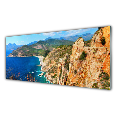 Image sur verre acrylique Montagnes mer paysage jaune gris bleu vert