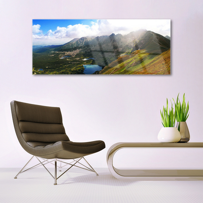 Image sur verre acrylique Prairie montagne paysage gris vert