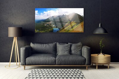 Image sur verre acrylique Prairie montagne paysage gris vert