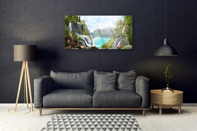 Image sur verre acrylique Cascade montagne baie nature gris bleu vert brun
