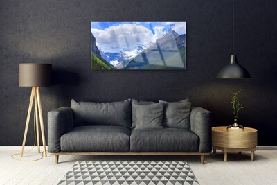 Image sur verre acrylique Montagnes paysage gris bleu blanc vert