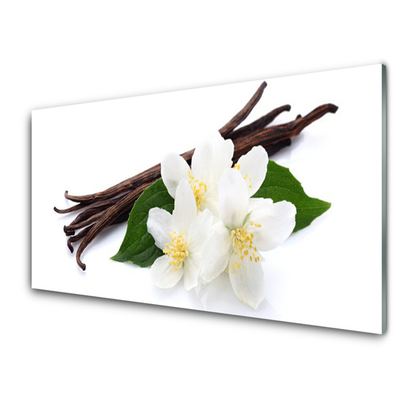 Image sur verre acrylique Vanille floral brun vert blanc