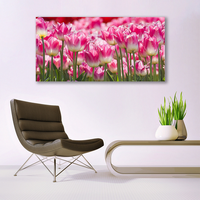 Image sur verre acrylique Tulipes floral vert blanc rouge
