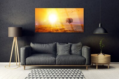 Image sur verre acrylique Prairie paysage jaune brun