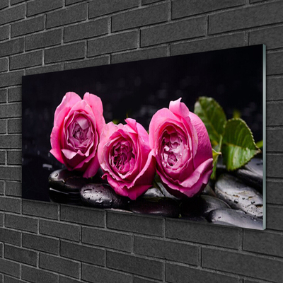 Image sur verre acrylique Pierres roses floral rouge noir