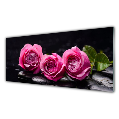 Image sur verre acrylique Pierres roses floral rouge noir