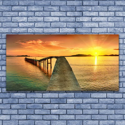 Image sur verre acrylique Pont mer paysage jaune gris