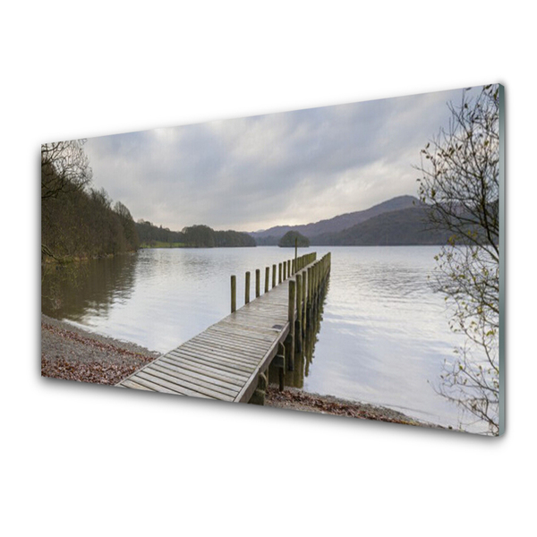 Image sur verre acrylique Pont lac forêt architecture vert brun gris
