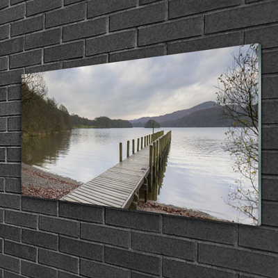 Image sur verre acrylique Pont lac forêt architecture vert brun gris
