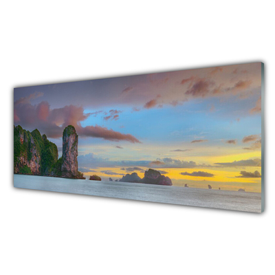 Image sur verre acrylique Montagnes mer paysage gris vert